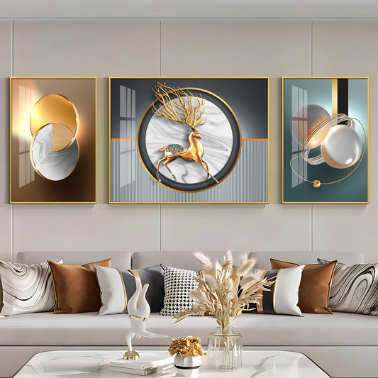 Abstraction of Deer Glass Finish Wall Art (Set Of 3)