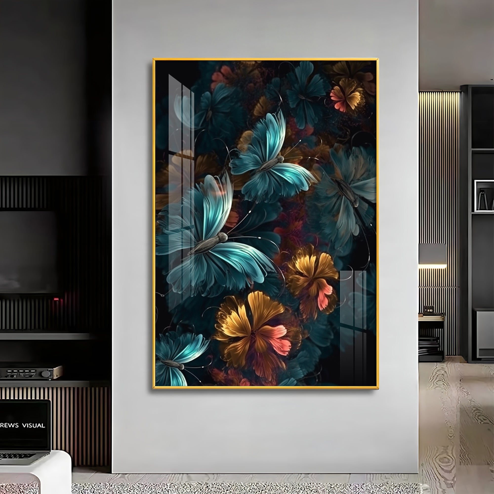 Floral Fantasy Glass Finish Vertical Wall Art