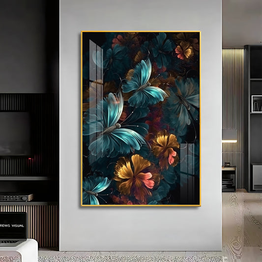 Floral Fantasy Glass Finish Vertical Wall Art