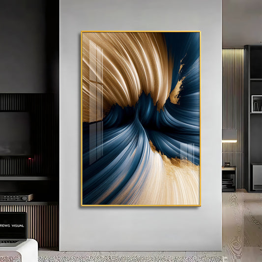 Golden Wave Serenity Glass Finish Vertical Wall Art