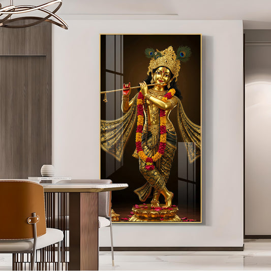 Shri Krishna Ji Glass Finish Vertical Wall Art