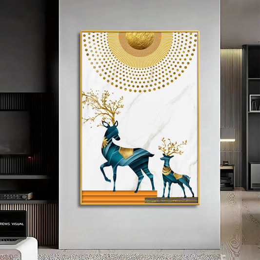 Radiant Antlers Glass Finish Vertical Wall Art