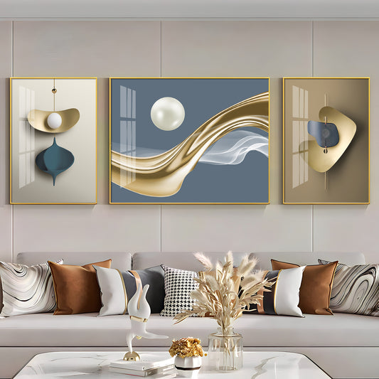 White Pearl Glass Finish Wall Art (Set Of 3)