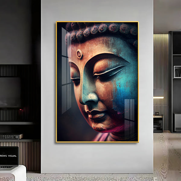 Buddha's Whisper Glass Finish Vertical Wall Art