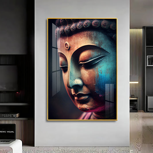 Buddha's Whisper Glass Finish Vertical Wall Art