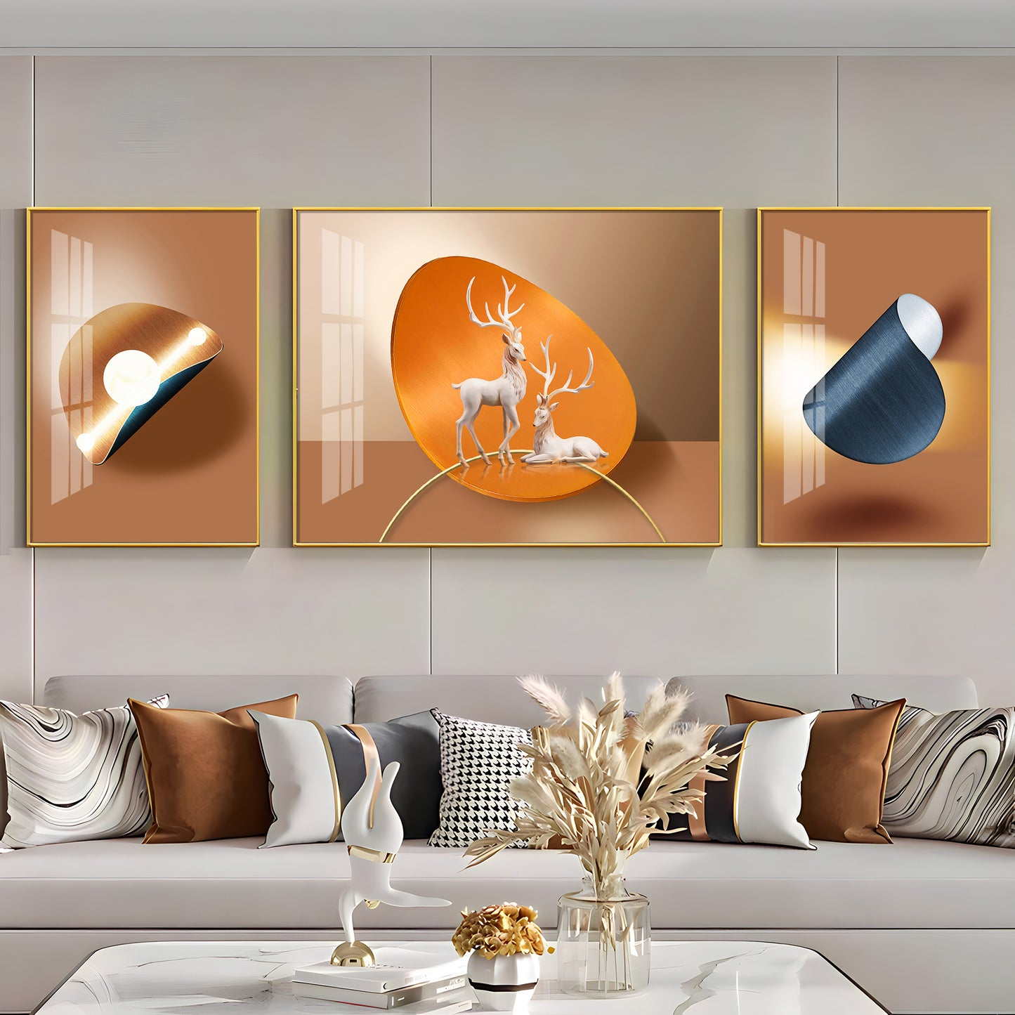 Deer Art Trio Glass Finish Wall Art (Set Of 3)