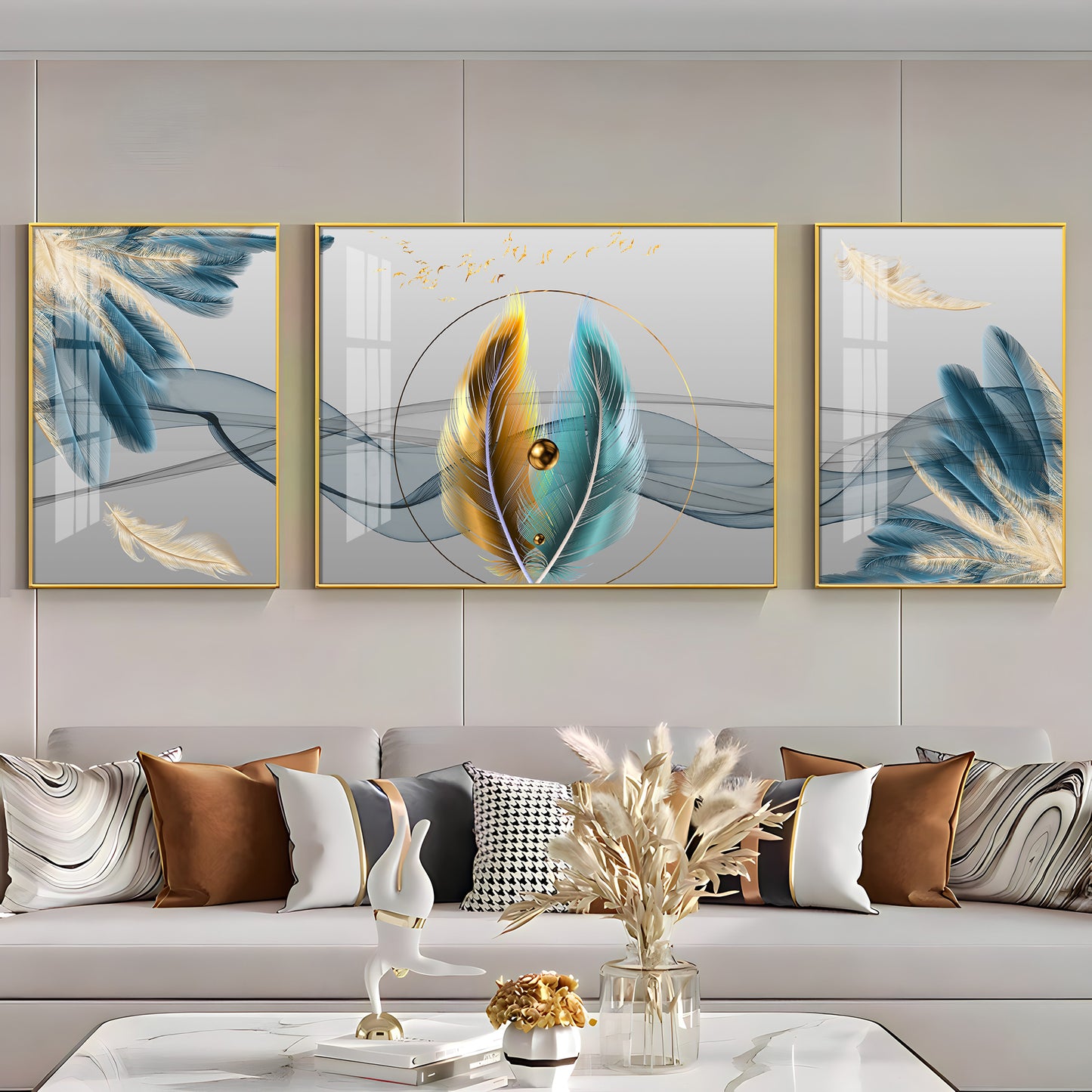 Colorful Feather Duality Glass Finish Wall Art (Set Of 3)