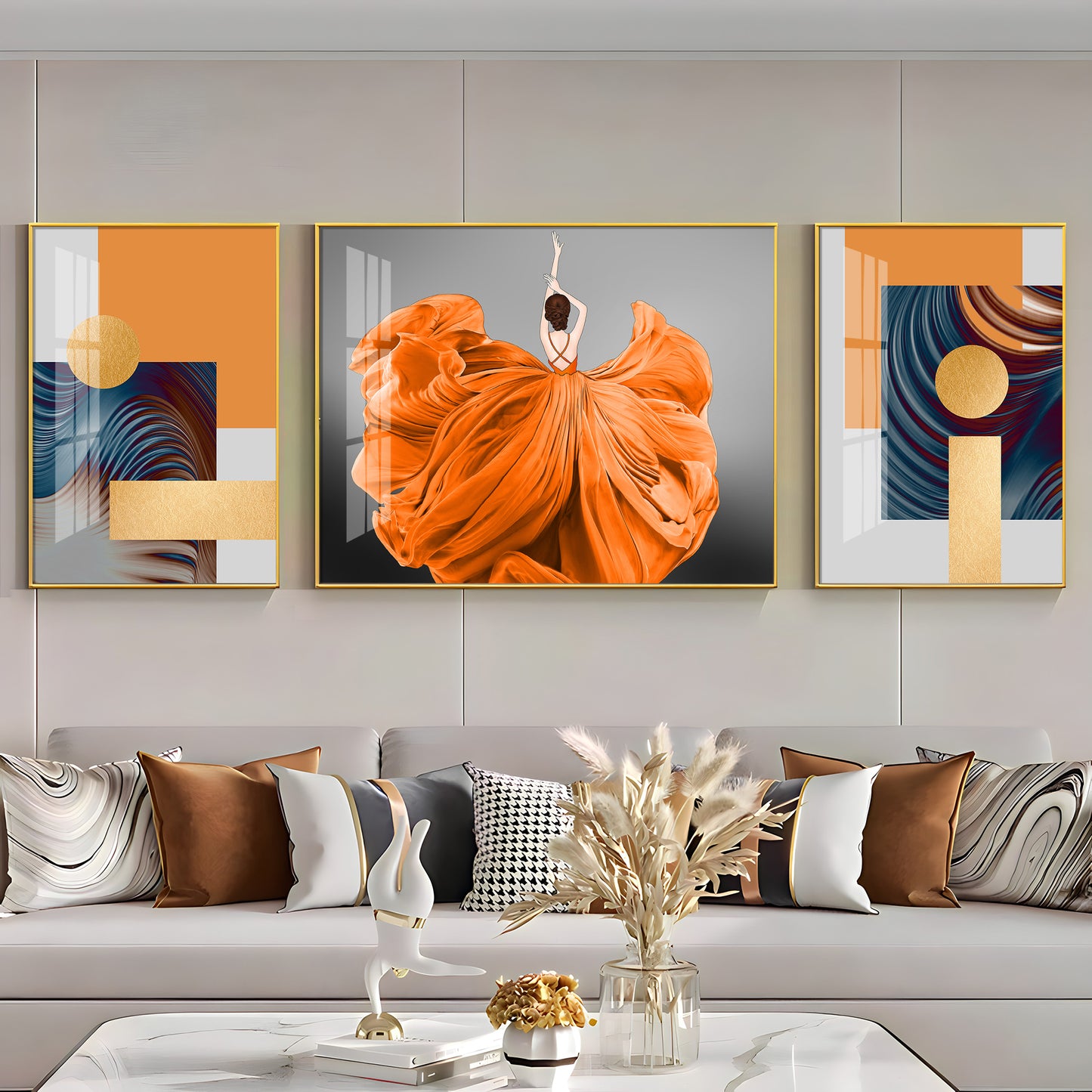 Women In Organce Elegance Glass Finish Wall Art (Set Of 3)