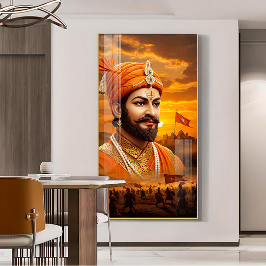 Shivaji Maharaj Glass Finish Vertical Wall Art