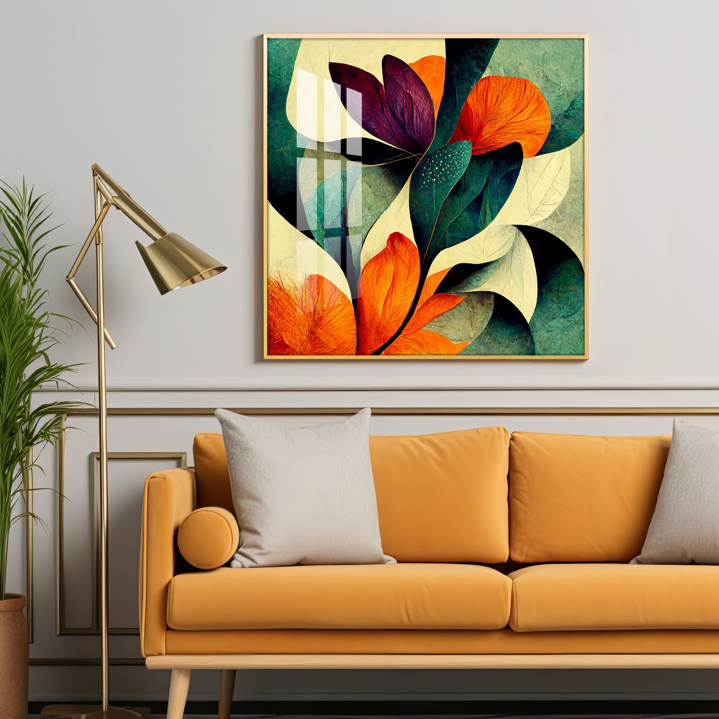 Abstract Bliss Flower Glass Finish Square Wall Art
