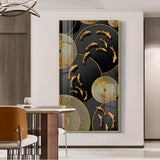 Goldfish Elegance Glass Finish Vertical Wall Art