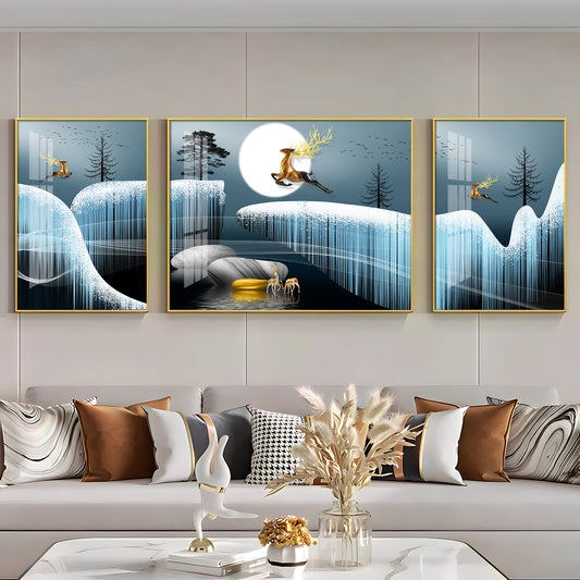 Snowy Haven Glass Finish Wall Art (Set Of 3)
