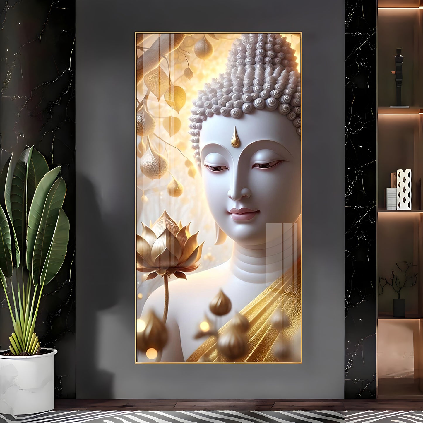 Sacred Stillness Buddha Glass Finish Vertical Wall Art