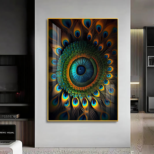 Peacock Prism Glass Finish Vertical Wall Art