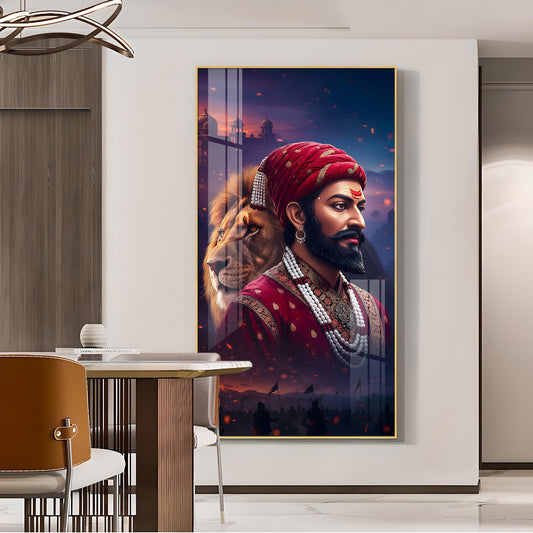 Real Warrior Chhatrapati Sambhaji Maharaj Glass Finish Vertical Wall Art