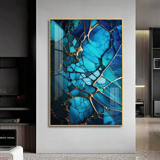 Mystic Blue Mosaic Glass Finish Vertical Wall Art