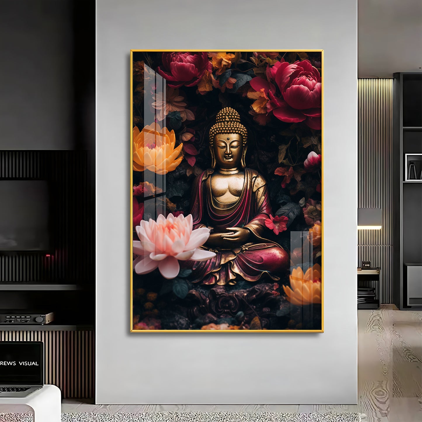 Buddha Eternal Peace Glass Finish Vertical Wall Art