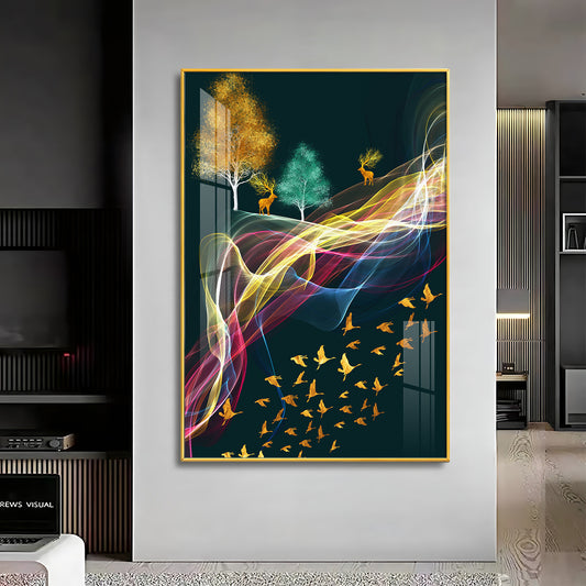 Nature's Symphony Glass Finish Vertical Wall Art