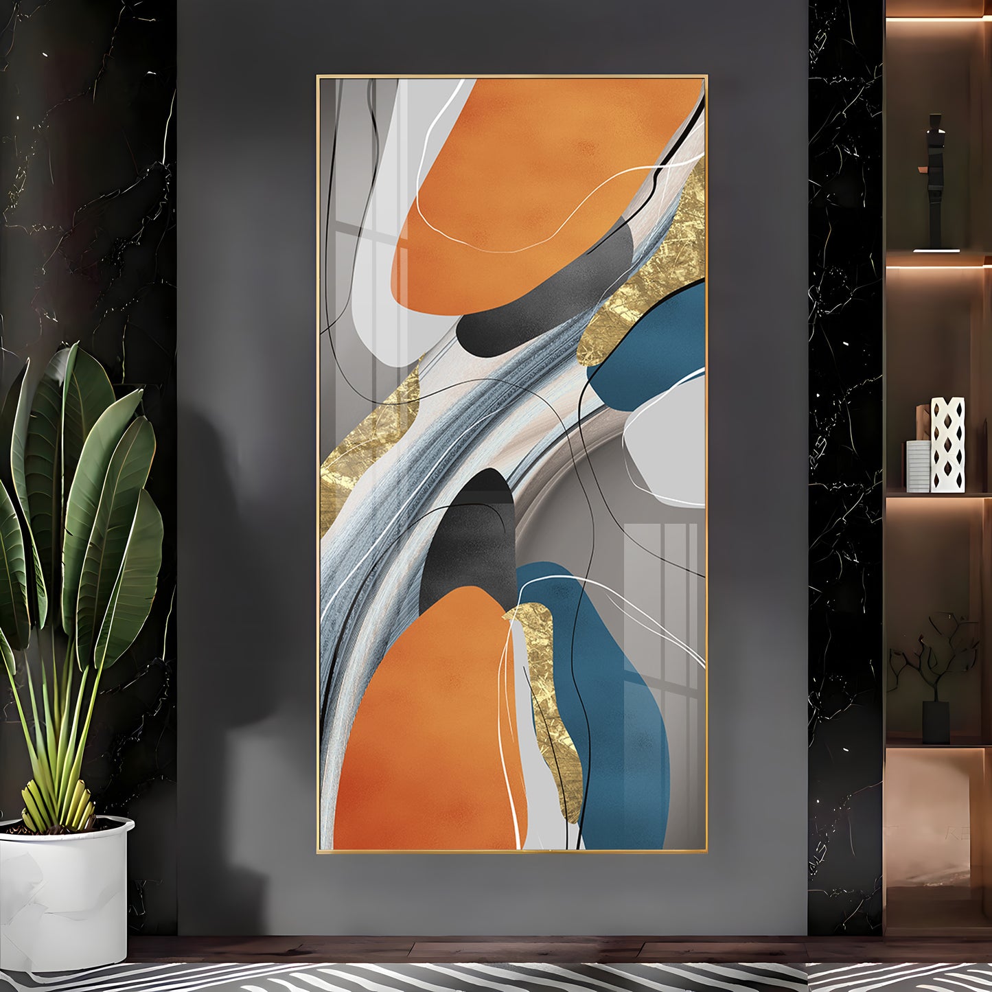 Vivid Abstraction Glass Finish Vertical Wall Art