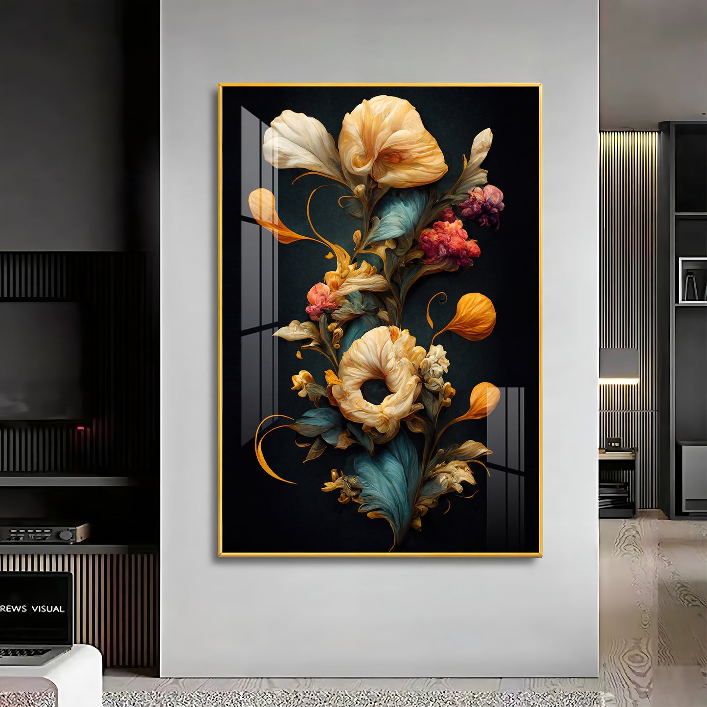 Floral Serenity Glass Finishh Vertical Wall Art