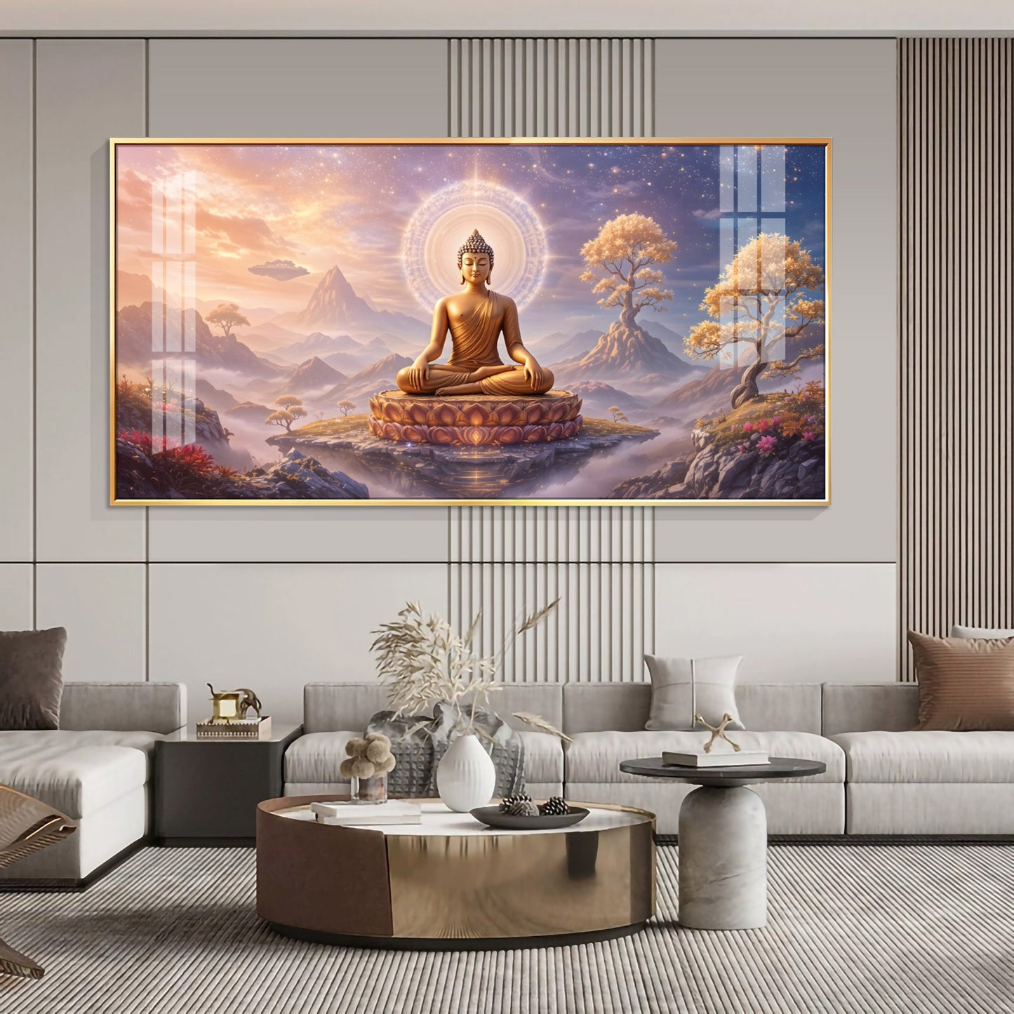Morning Vibrance Buddha Glass Finish Horizontal Wall Art