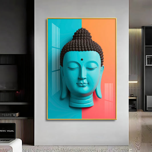 Buddha Calm Essence Glass Finish Vertical Wall Art
