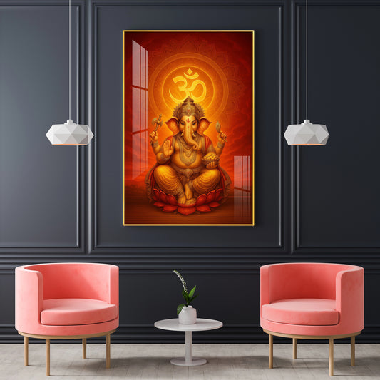 Hindu Lord Ganesh Ji Glass Finish Vertical Wall Art