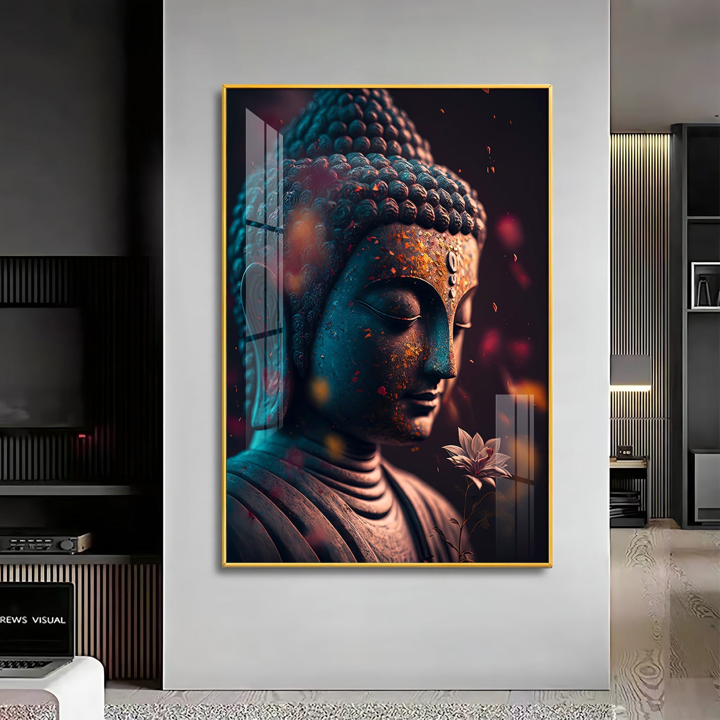 Buddha Serenity Sculpture Glass Finish Vertical Wall Art
