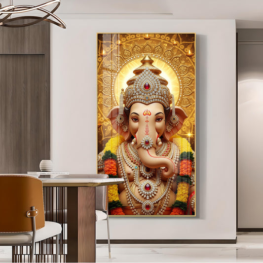 Jai Shri Ganpati Bappa Glass Finish Vertical Wall Art