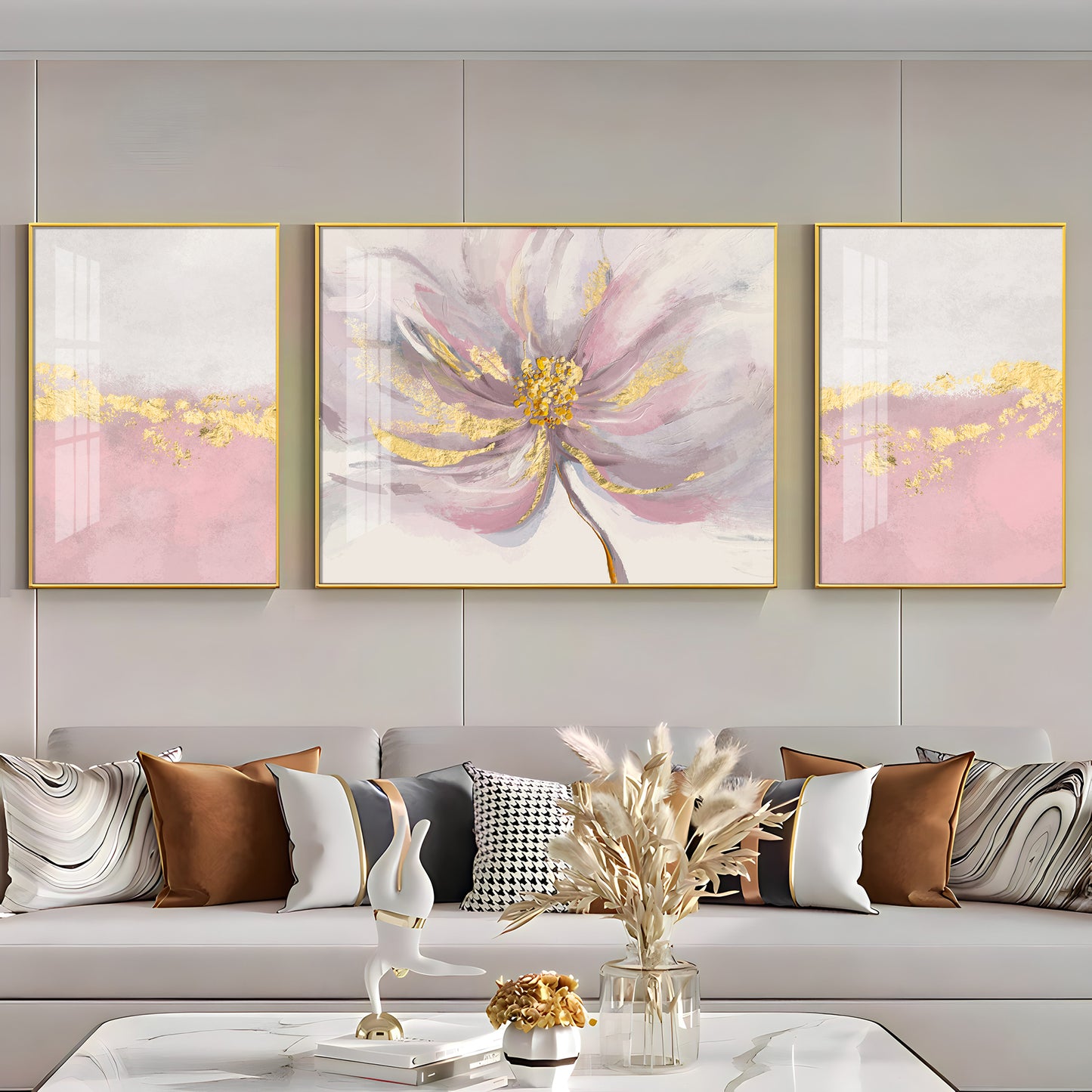 Pink Bloom Glass Finish Wall Art (Set Of 3)