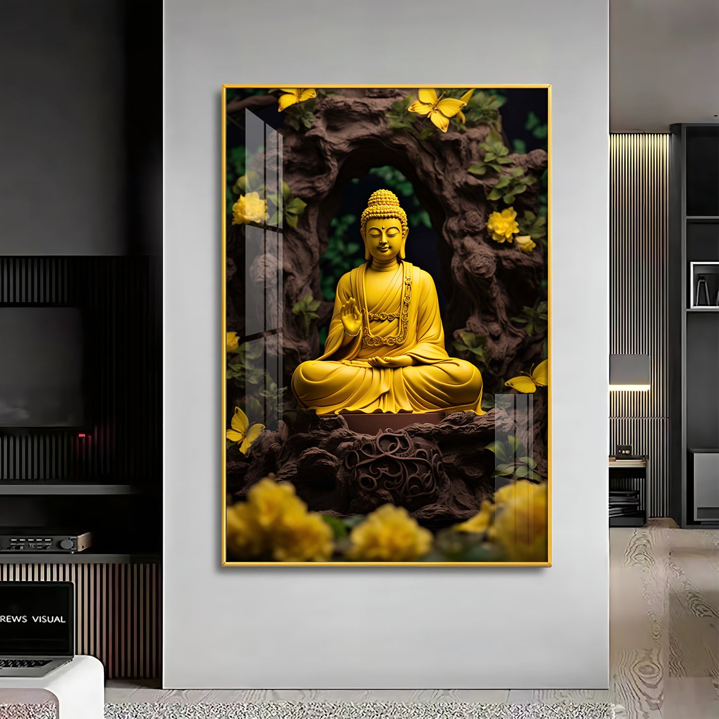 Buddha Bliss Glass Finish Vertical Wall Art