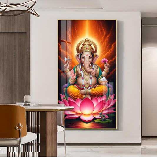 Lord Ganpati Ji Glass Finish Vertical Wall Art