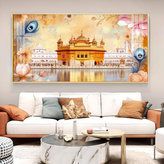 Golden Temple Glass Finish Horizontal Wall Art