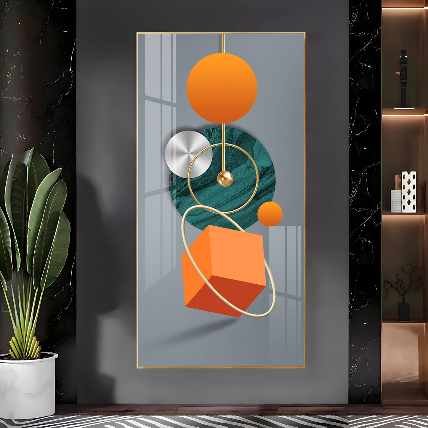 Orange Cube Glass Finish Vertical Wall Art