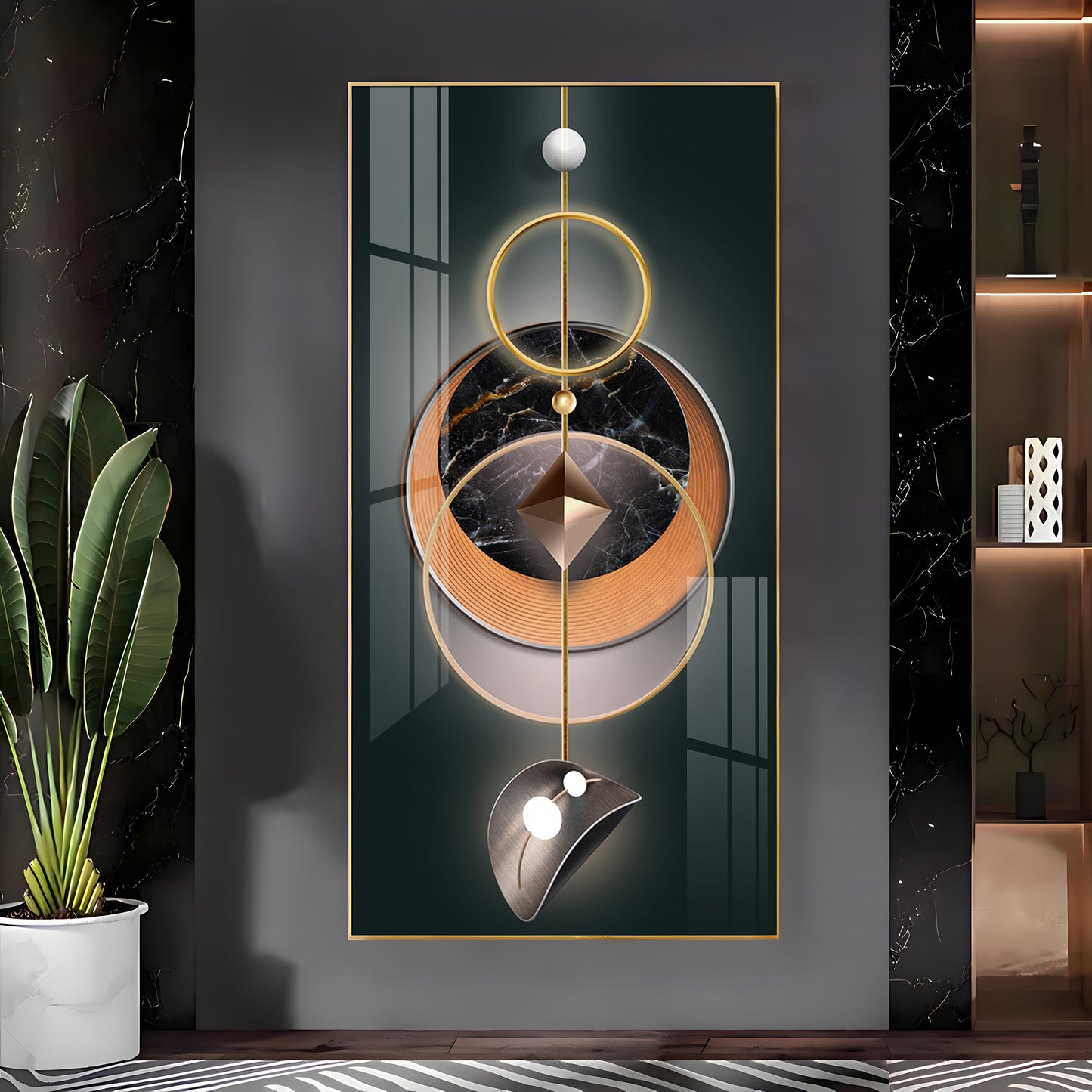 Urban Aesthetic Glass Finish Vertical Wall Art