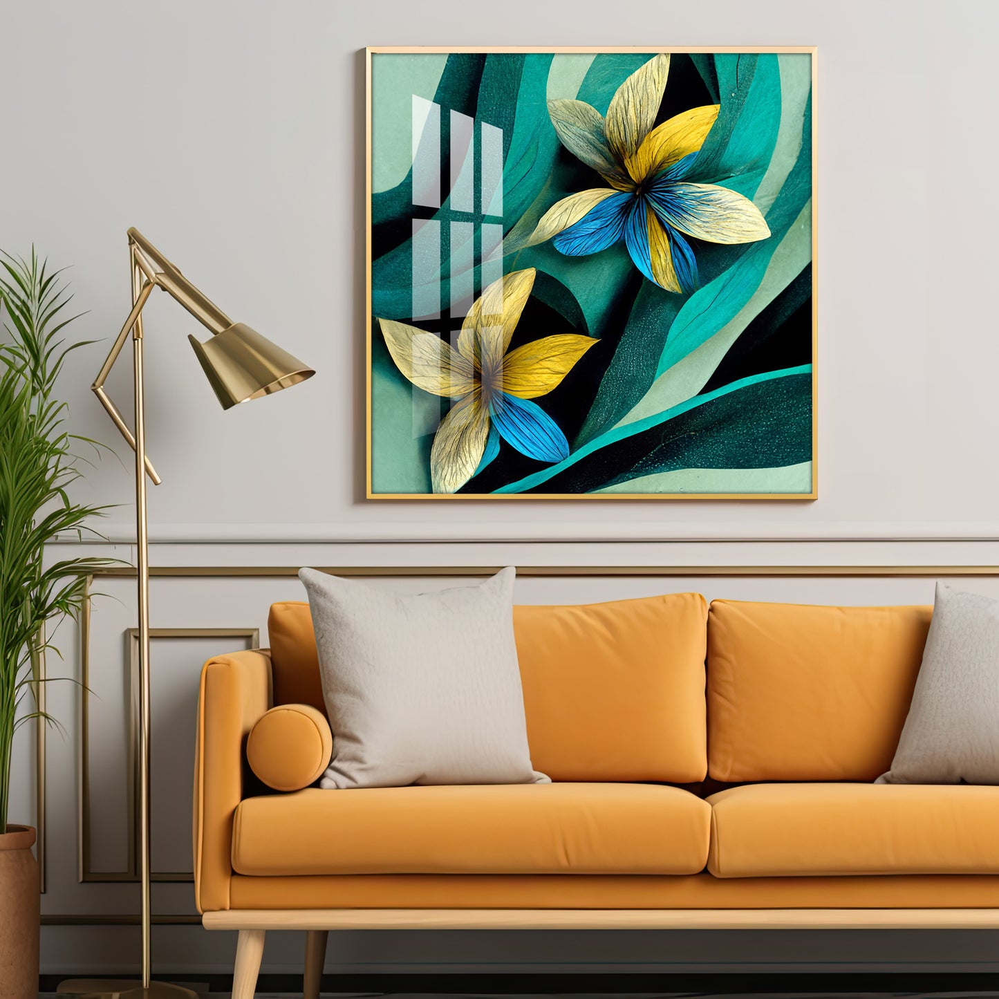Shaded Contemporary Bloom Glass Finish Square Wall Art