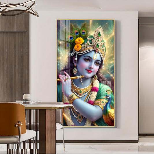 Hare Krishna Ji Glass Finish Vertical Wall Art