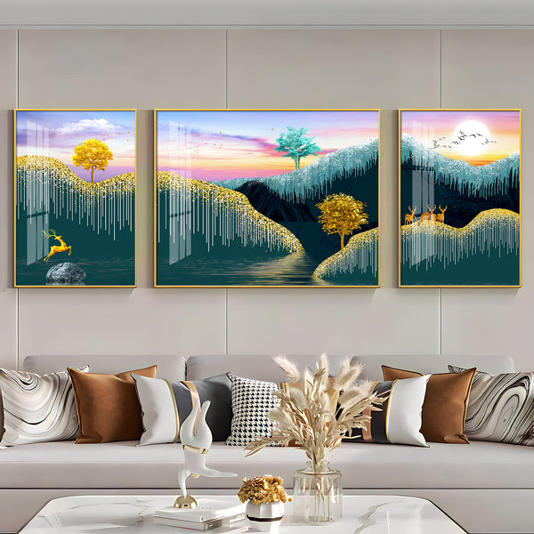 Nature's Harmony Glass Finish Wall Art (Set Of 3)