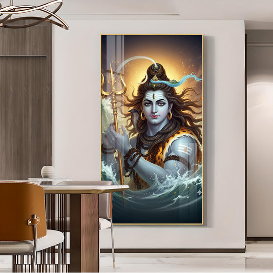 Jai Mahadev Ji Glass Finish Vertical Wall Art
