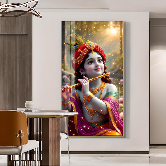 Bihari Ji Glass Finish Vertical Wall Art