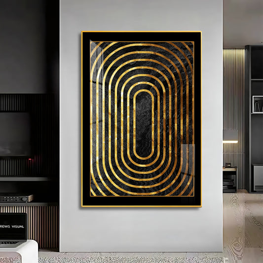 Golden Echoes Glass Finish Vertical Wall Art
