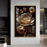 Midnight Floral Symphony Glass Finish Vertical Wall Art