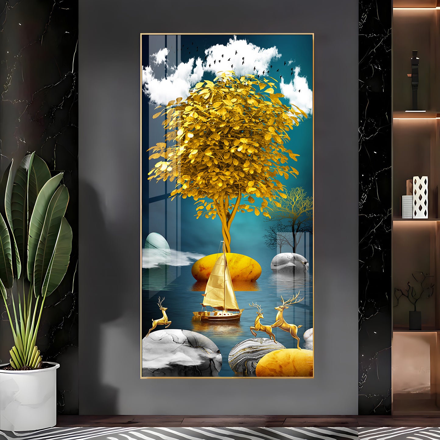 The Living Art Glass Finish Vertical Wall Art
