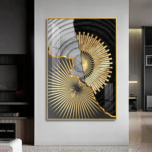 Golden Elegance Wall Decor Glass Finish Vertical Wall Art