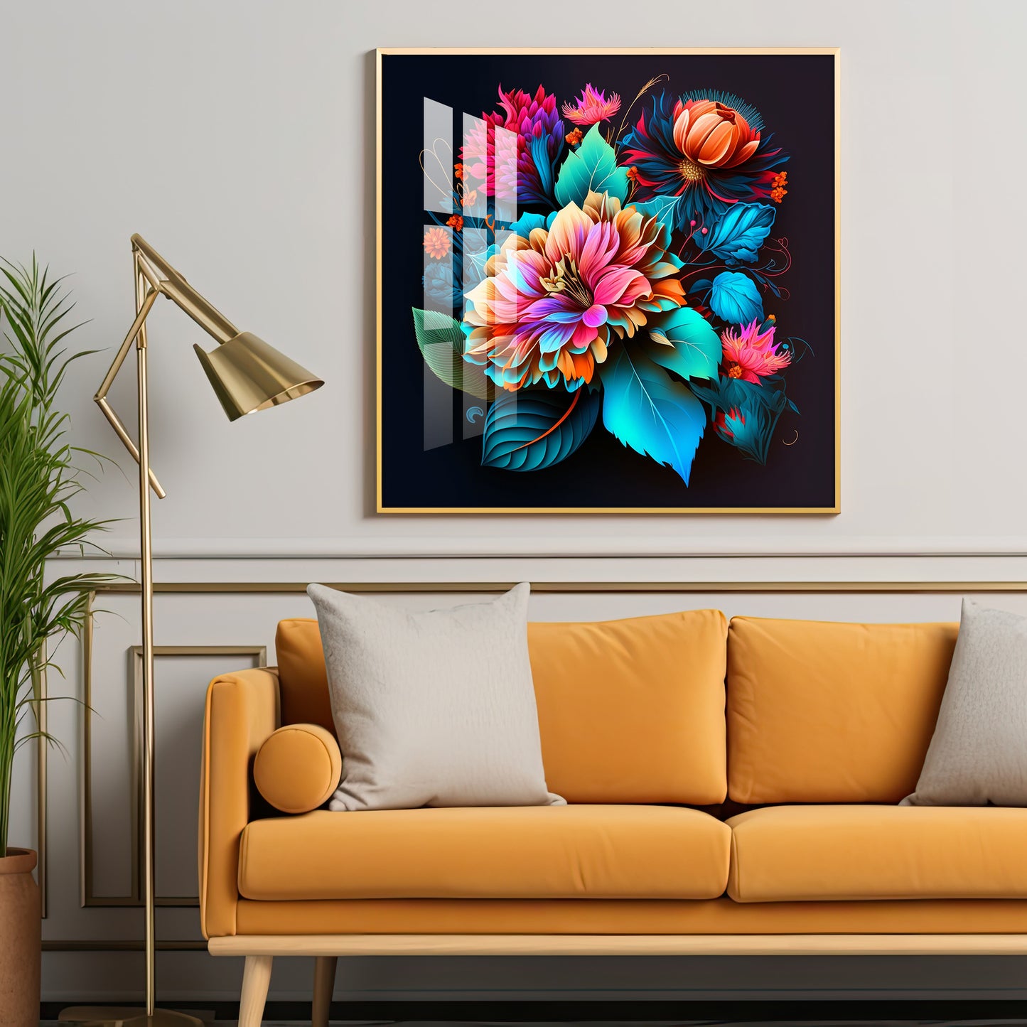Blossom Noir Glass Finish Square Wall Art