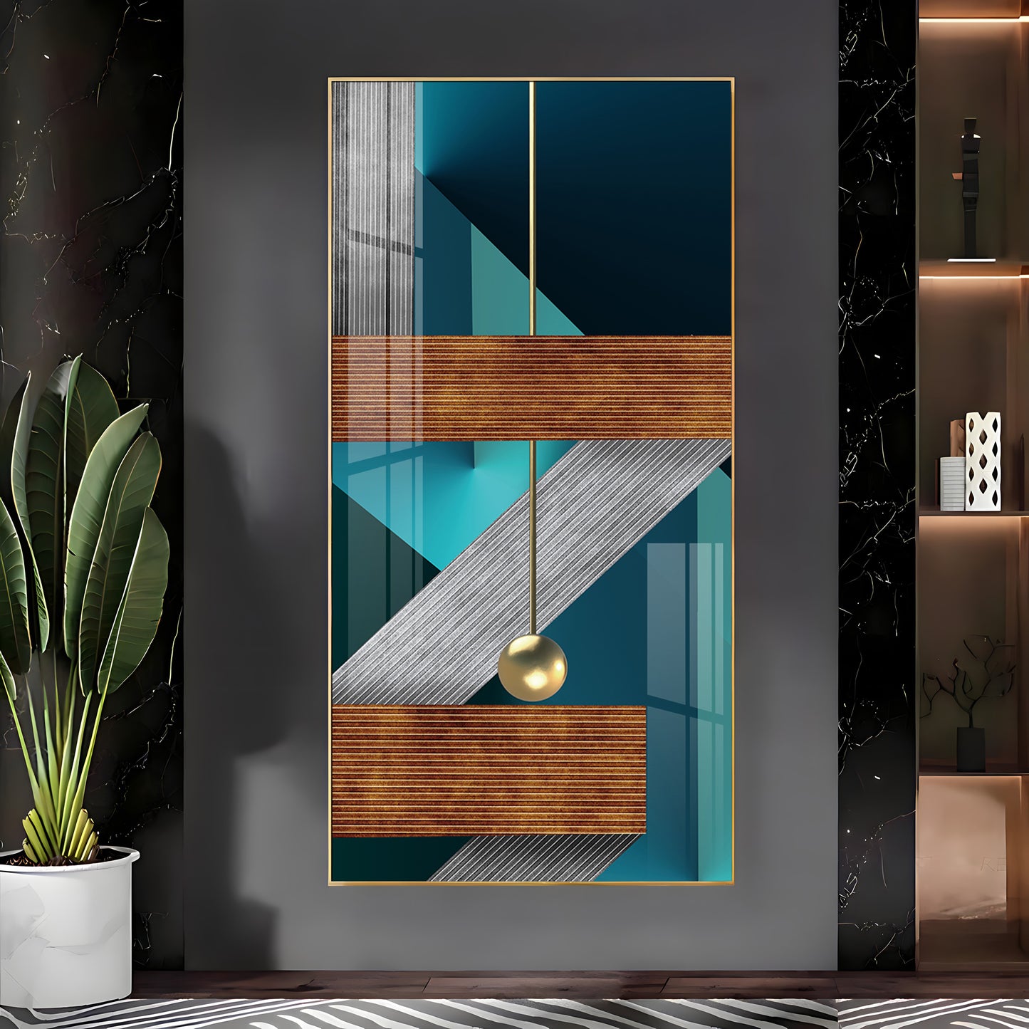 Z Abstraction Glass Finish Vertical Wall Art