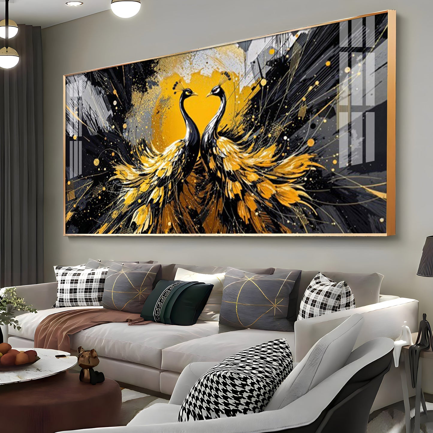 Beautiful Two Mayura Glass Finish Horizontal Wall Art