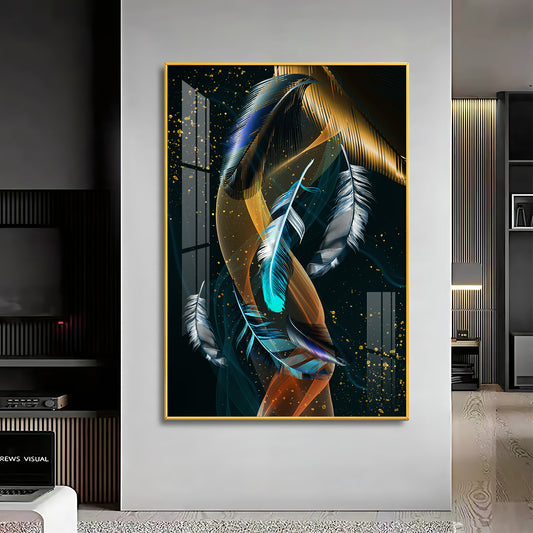 Feathered Whispers Glass Finish Vertical Wall Art