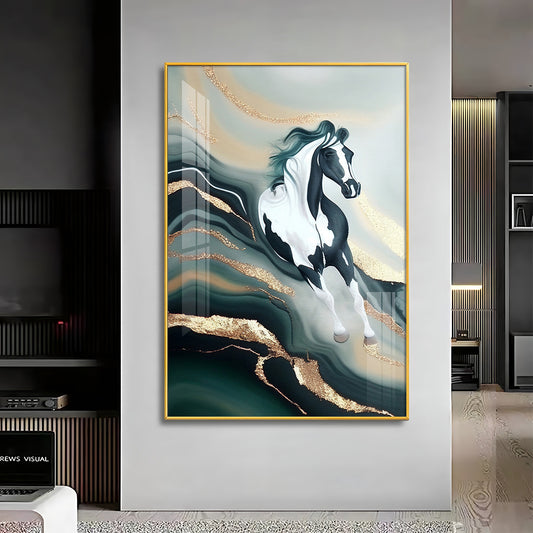 Horse Majestic Motion Glass Finish Vertical Wall Art
