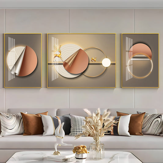 Golden Horizon Glass Finish Wall Art (Set Of 3)